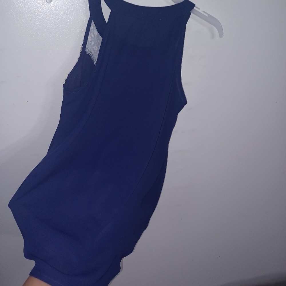 Navy Blue w White Lace Sleeveless Blouse- W Sz 14 - Picture 4 of 5